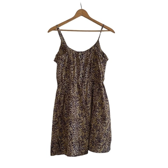 H&M Brown Patterned Sleeveless Spaghetti Strap Dress Size 8 - Picture 2 of 6